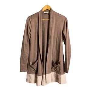 Logo Lounge Women's Beige Long Sleeve Two Pockets Open Front Cardigan Size Small